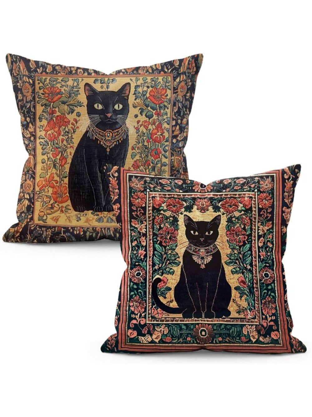 Vintage Floral Black Cat Pillow Cover Set of 2 - Farmhouse Throw Pillowcase